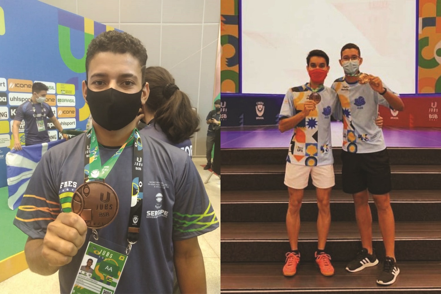 Izaías Silva conquistou medalha no wrestling e a dupla Nathan Santos e Matheus Oliveira no badminton. (fotos: arquivos pessoais)